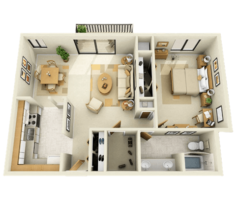Floor plan for 1 bed, 1 bath, 960 sqft
